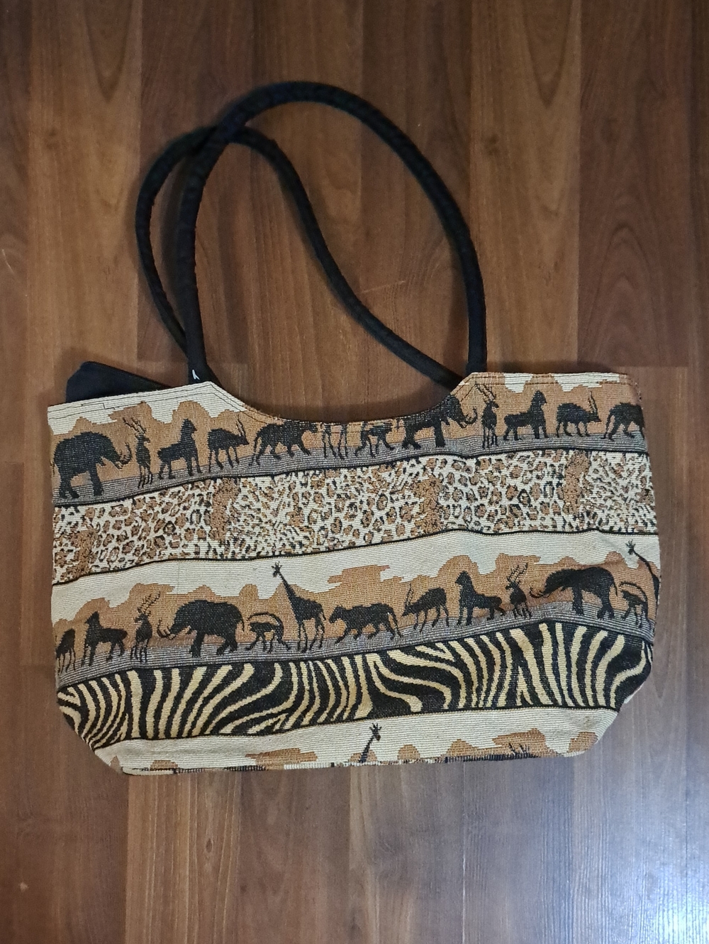 Safari Animal Print Tote Bag in Tan and Black